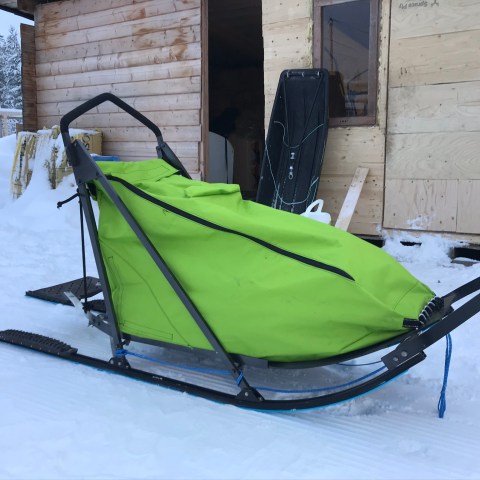 a boat sitting in the snow